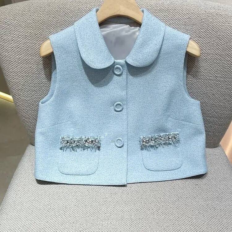 Elegant Chic Tweed Set Women 2025 Spring Doll Collar Vest Top High Waist Shorts Two Piece Outfit for A Luxe Look Trendy dongdumaoyi