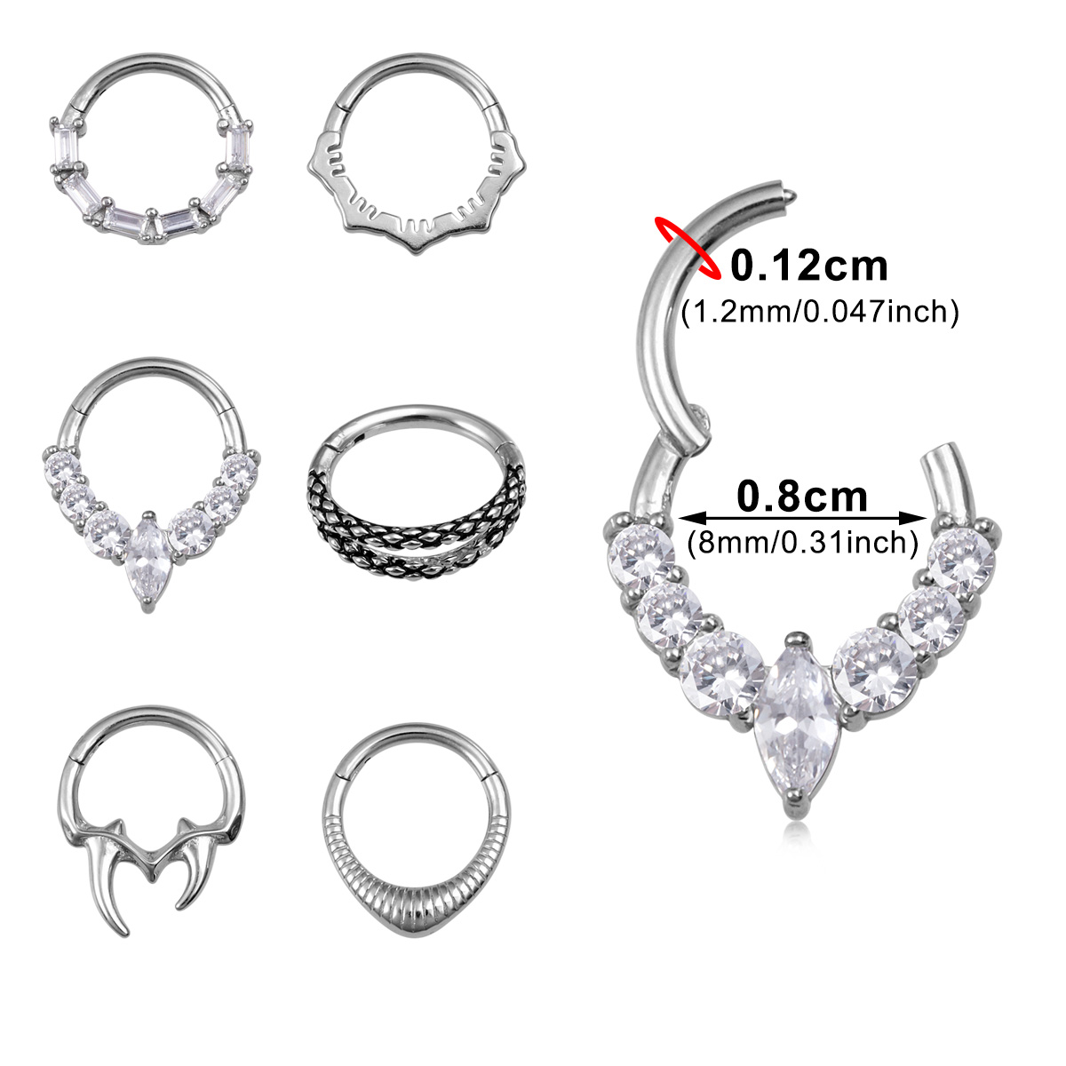 Fang Fang stainless steel zircon hinge nose ring, human puncture jewelry, ear bone ring wholesale