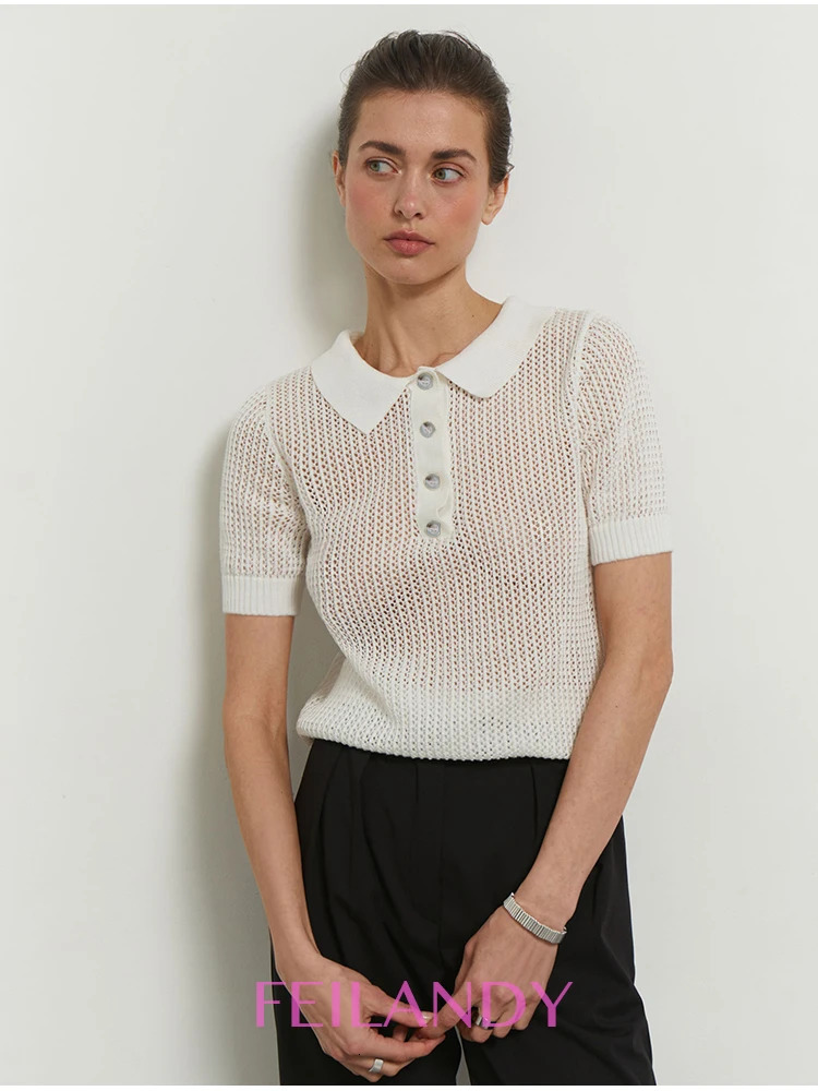 Feilandy Short Sleeve Outfits Solid Polo Shirt Women Fashion Office Ladies Tops TShirts Casual Tees Elegant Clothes 250729