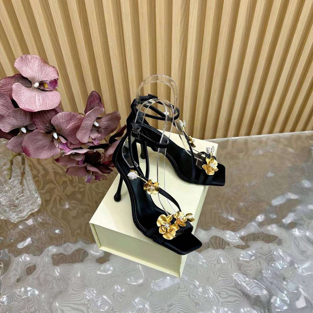 New Women Size34-41 Silk Genuine Leather Sandals Super High Heels Flower Pumps Wedding Designer Shoes Zapatillas De Mujer 5ea