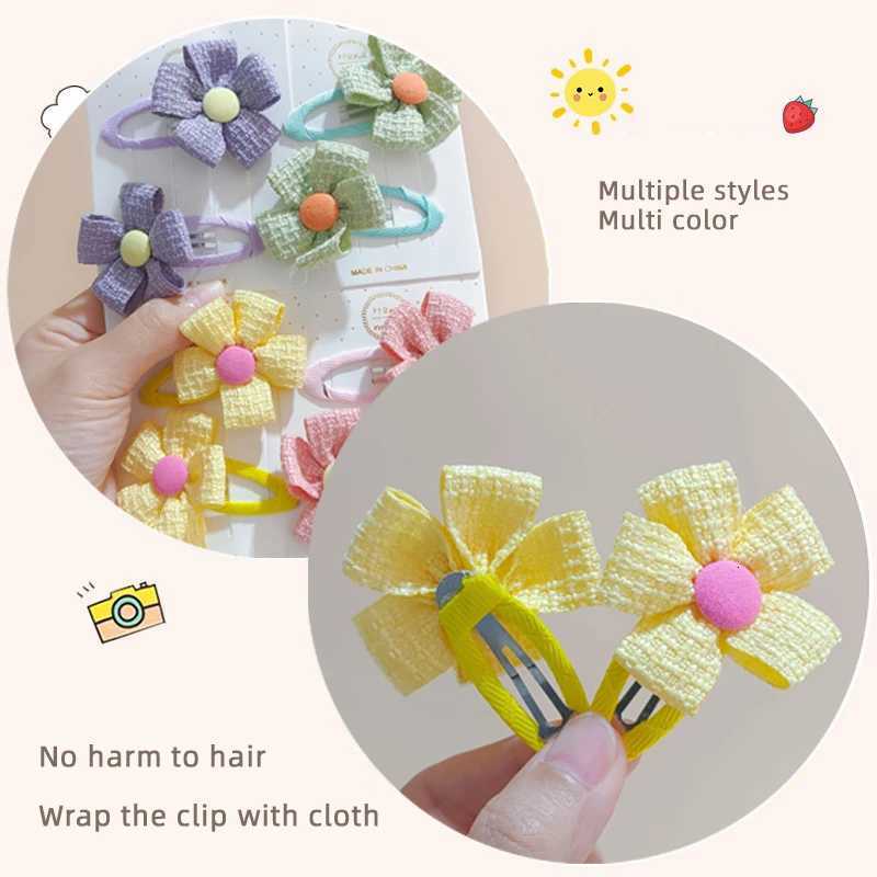 2-Piece SetChildrens Cute Fabric Flower Pair Clip Hair Accessories Girl Hairpin Temperament Clip Baby Headdress Wholesale R250730