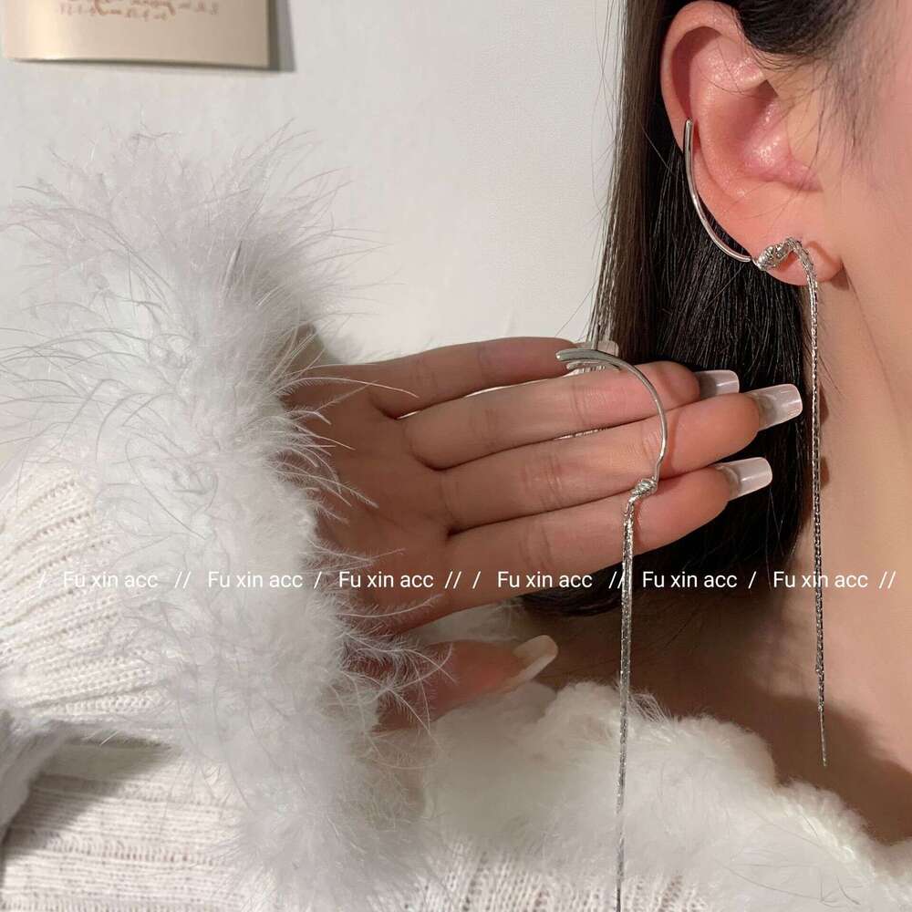 Tassel Elf Two-Way Wear Clip Exquisite Versatile Fashion Design Sense Ear Stud Integrated Simple Elegant Earrings 415