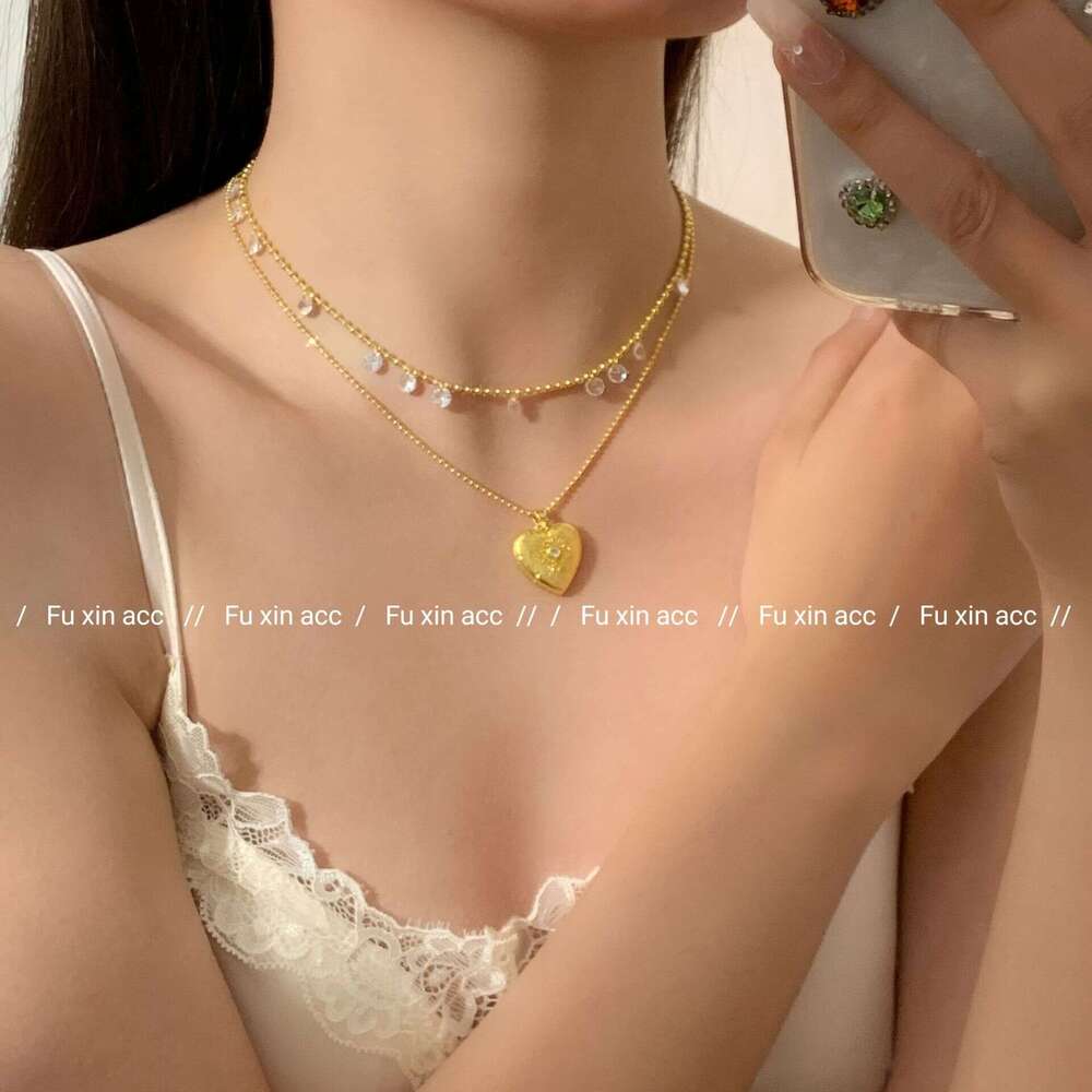 Heart Pendant Vintage Noble Multi-layer Elegant Versatile Collarbone Chain Double-layer Stacking Light Women's Necklace c2a