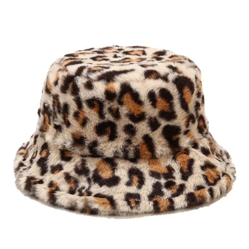 Winter Bucket Hats Fluffy Fur Men Women Panama Hat Fashion Warm Fisherman Cap Letter Rainbow Houndstooth Leopard Print 250724