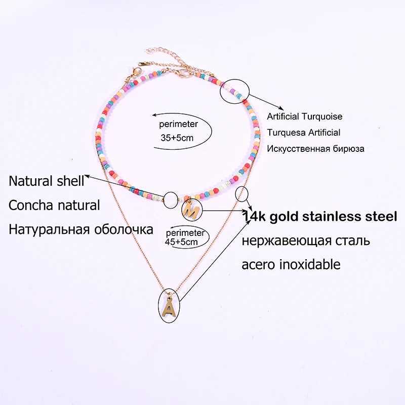 Colorful Beads Initial Choker for Women Stainless Steel Letter Pendant Necklace Fashion Shell Heart Jewelry Boho Accessories Z250731 Z250910