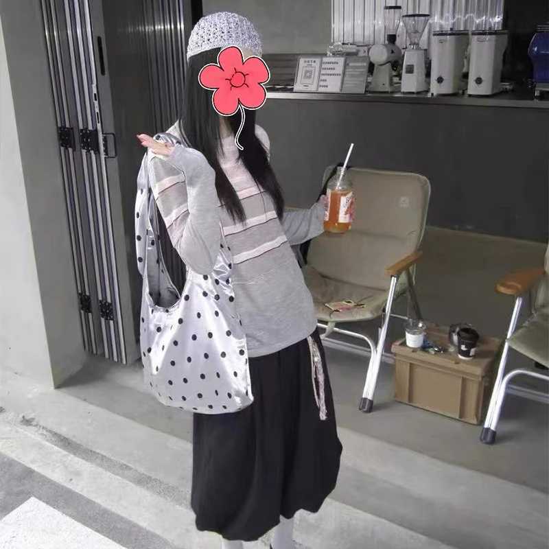 Y2k s Satin Polka Dot Shoulder BagCasual Chic HandbagWomen Large Capacity Tote BagKorean Style Everyday Commuter Purse Y250730
