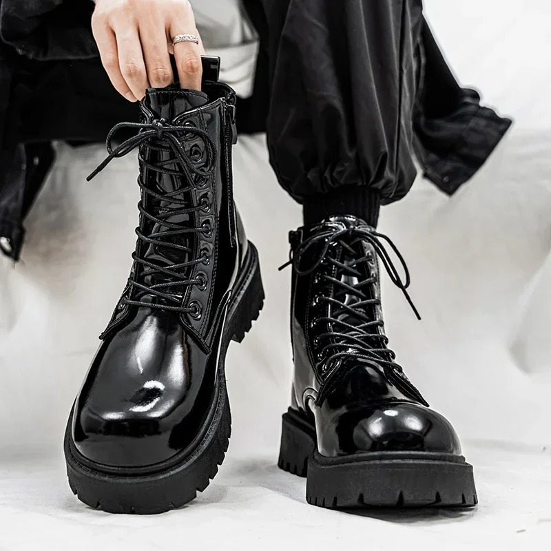 High Top Casual Boots Mens Shoes Fashion Thick Bottom Motorcycle Ankle Boot for Men Winter Boots Man Shoes Lace-Up 250729