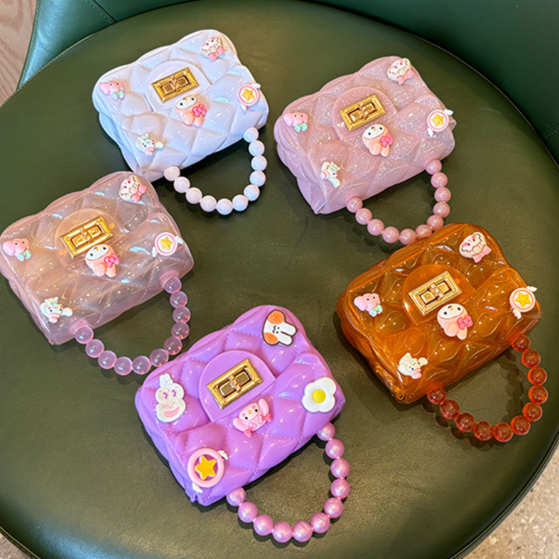 Mini cartoon jelly bag for girls small purse for children crossbody little girls mini pearl handbag for princess light and easy to carry Small handbag