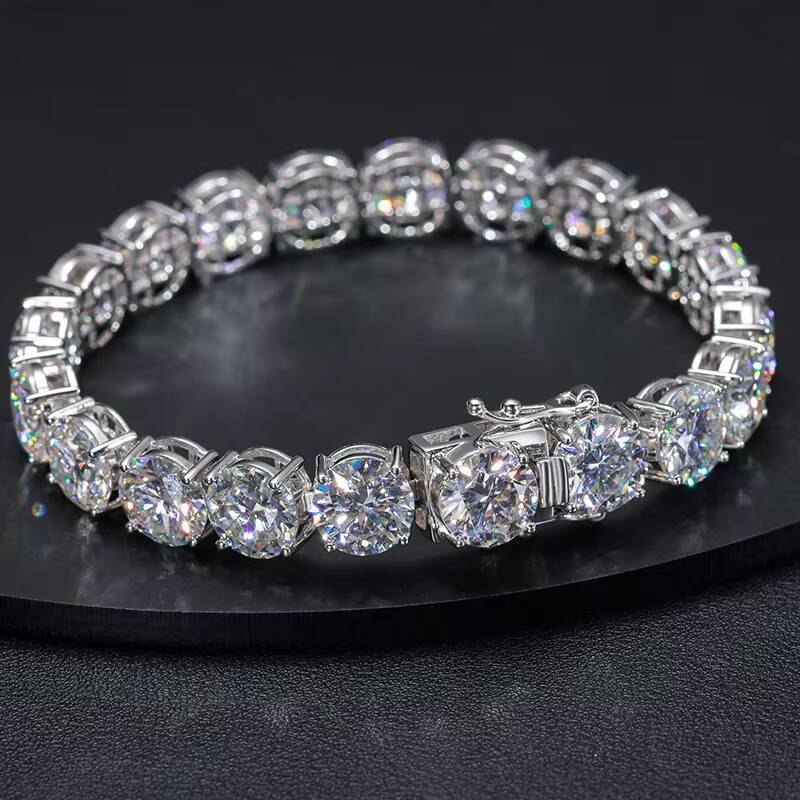 Hot Popular 10mm 925 Silver Gra VVS Moissanite Diamond Tennis Chain Bracelet Men Women Fine Hip Hop Jewelry