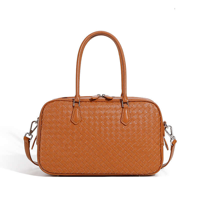 2025 Autumn New Women Handbag Handmade Top Layer Cowhide Woven Tote Genuine Leather Single Shoulder Crossbody Commute Boston Bag