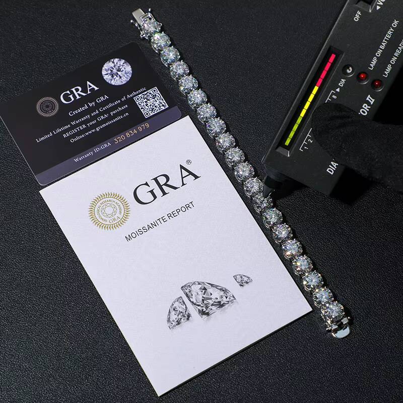 Hot Popular 10mm 925 Silver Gra VVS Moissanite Diamond Tennis Chain Bracelet Men Women Fine Hip Hop Jewelry
