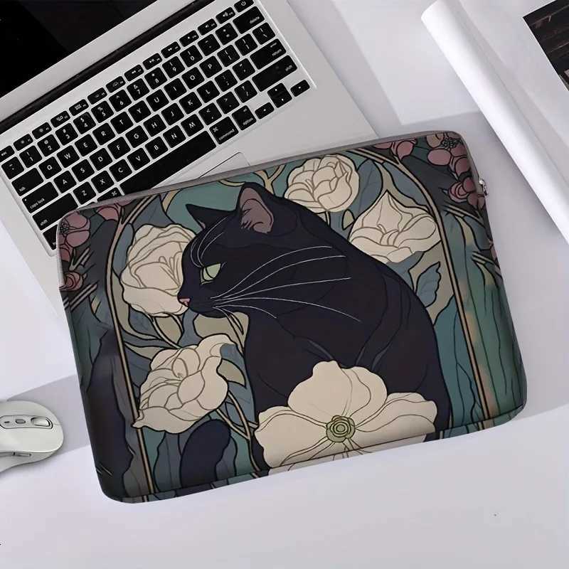 1pcTwo styles Camellia Black Cat Pattern Printed Laptop Bag Soft Laptop Fabric Cover suitable for 14 inch laptops G250729