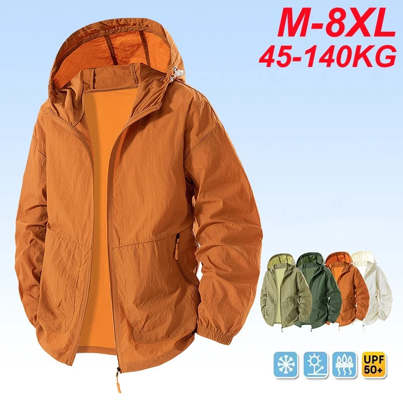 UPF 50 Summer Hiking Jacket Men Big Size 8XL Waterproof Quick Dry Camping Windbreaker Trekking Fishing Outdoor Anti UV Clothes 250729