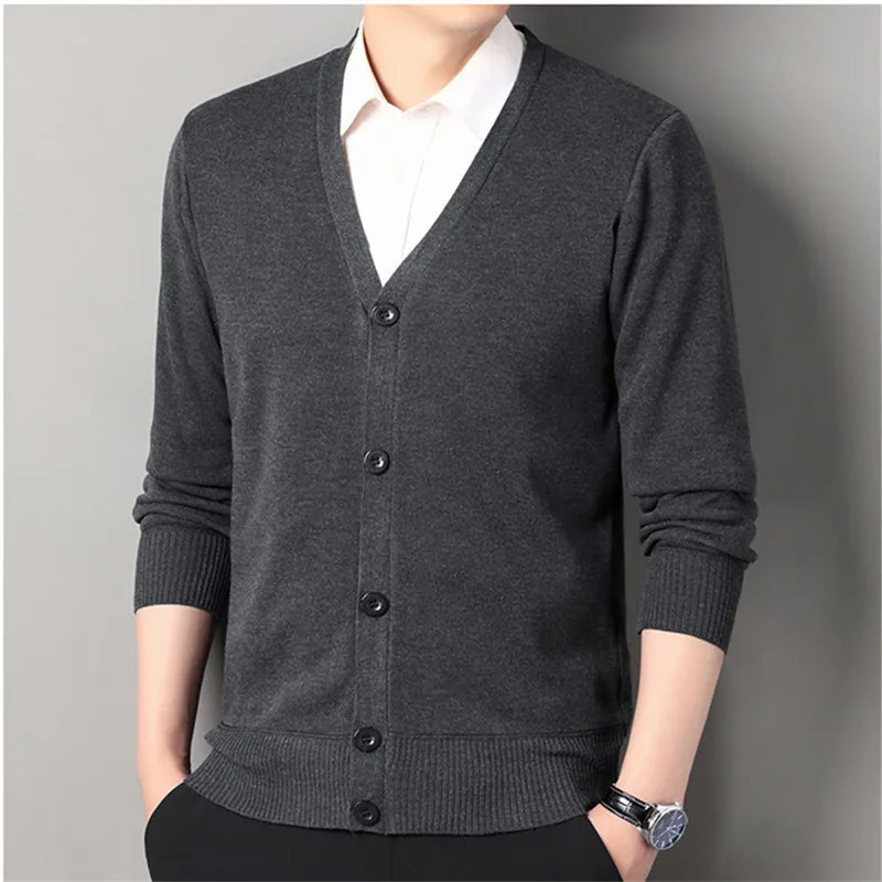 Autumn Winter Mens Casual Knit Cardigan Solid Color Slim Fit Fashion VNeck Knitted Sweatercoat Men Fleece Warm Sweater Jackets 250731