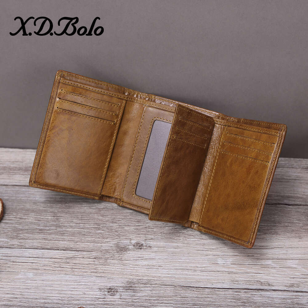Hot-selling Genuine Leather Men's Top Layer Oil Wax Cowhide 70% off Short Wallet Zipper Coin Purse Money Clip designer wallet B5 B5