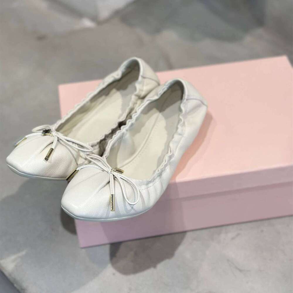Women Genuine Leather Ballet Flats Butterfly Knot Denim Round Toe Slip On Solid Colors Designer Shoes Zapatillas De Mujer c88