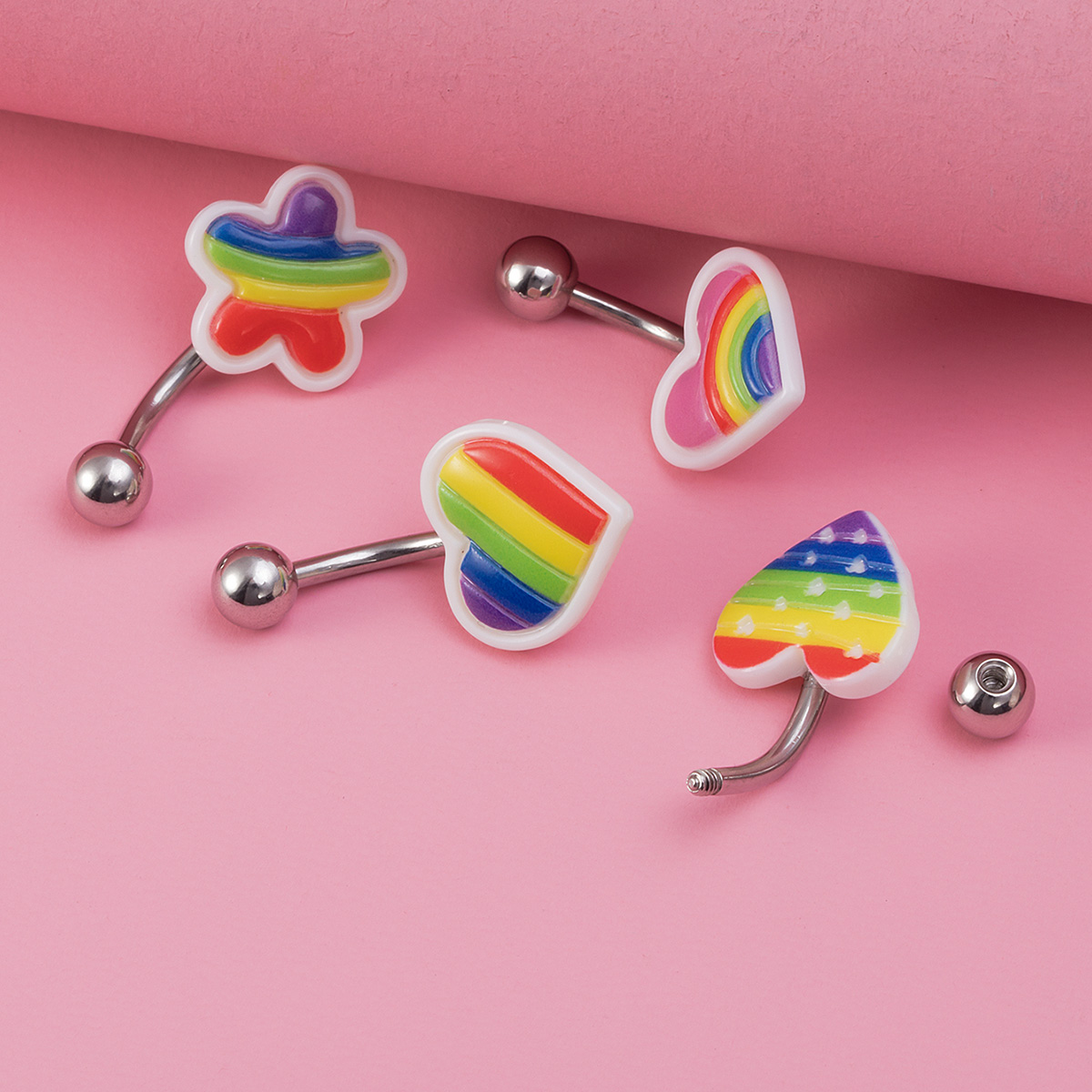 Rainbow Love Flower Stainless Steel Navel Ring Body Piercing Jewelry Ear Bone Ring Wholesale