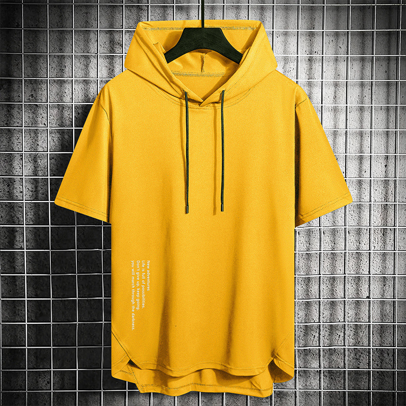 Mens Summer Short Sleeve T-Shirt Trendy Versatile Outdoor Sports Casual Loose Hooded Top 240601