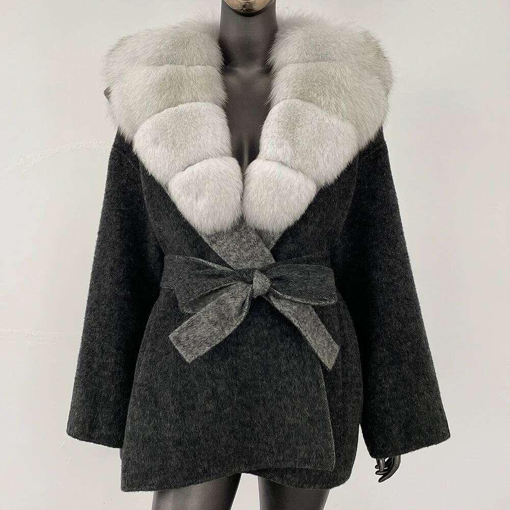 Designer Clothing GENHUA Fashion Outerwears Commute Belt Real Wool Coat Female 2025 New Winter Clothing Women Natural Fox Fur Woolen Jacket Fashion