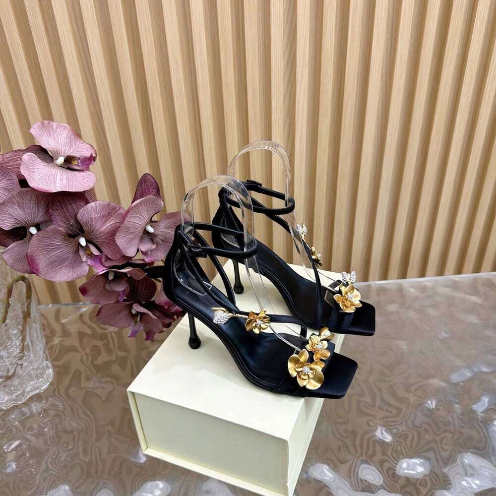 New Women Size34-41 Silk Genuine Leather Sandals Super High Heels Flower Pumps Wedding Designer Shoes Zapatillas De Mujer 5ea