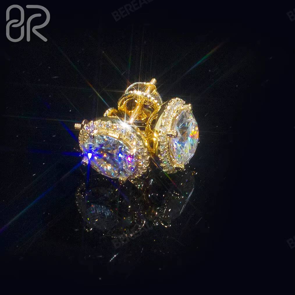 Wholesale Gold Plated Vvs Moissanite Halo Earring Hot Selling Round Brilliant Cut Diamond 925 Silver Stud Earrings Women Jewelry