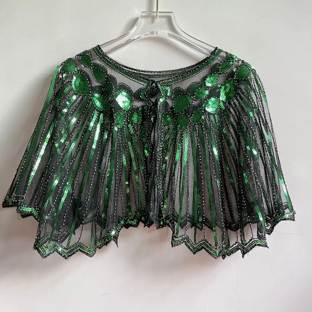 Vintage 1920s Flapper Shawl Sequin Beaded Short Cape Decoration Gatsby Party Mesh Cover Up Dress Accessory 250731
