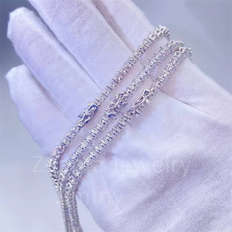 GRA Certificates Pass Diamond Tester Iced Out Tennis Chain 3 Claws Cluster Chain D VVS1 3mm 4mm 925 Silver Tennis Chain