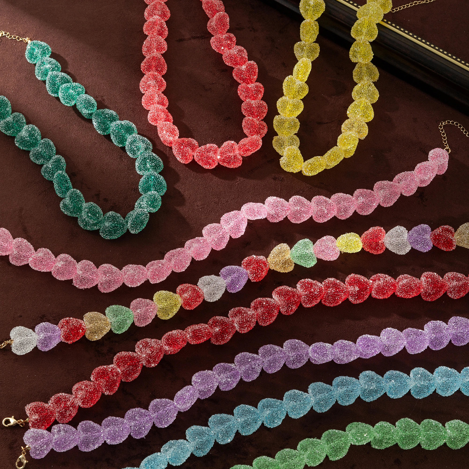 Colorful love resin necklace cute candy niche n high-end accessory womens necklace 250729