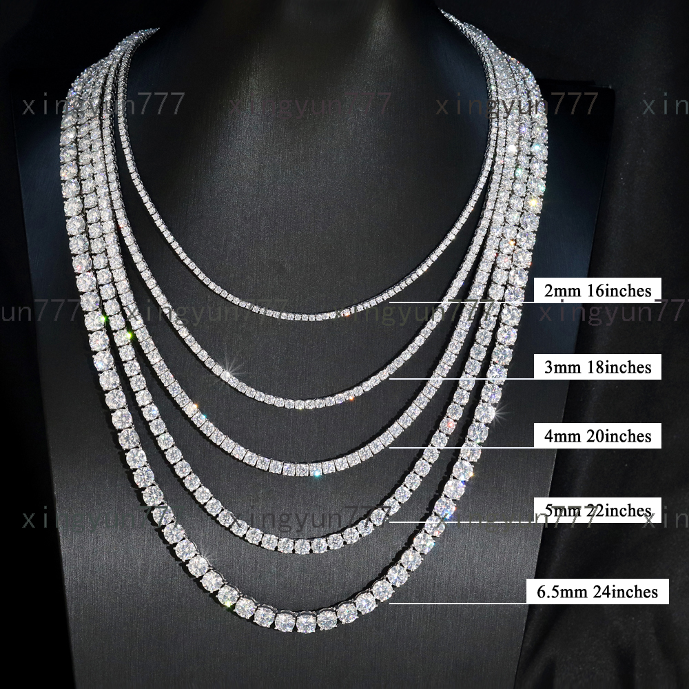 High Quality Moissanite Tennis Chain with Real Silver 925 Vvs Moissanite Diamond 2mm 3mm 4mm 5mm 6.5mm Rose Gold for Women