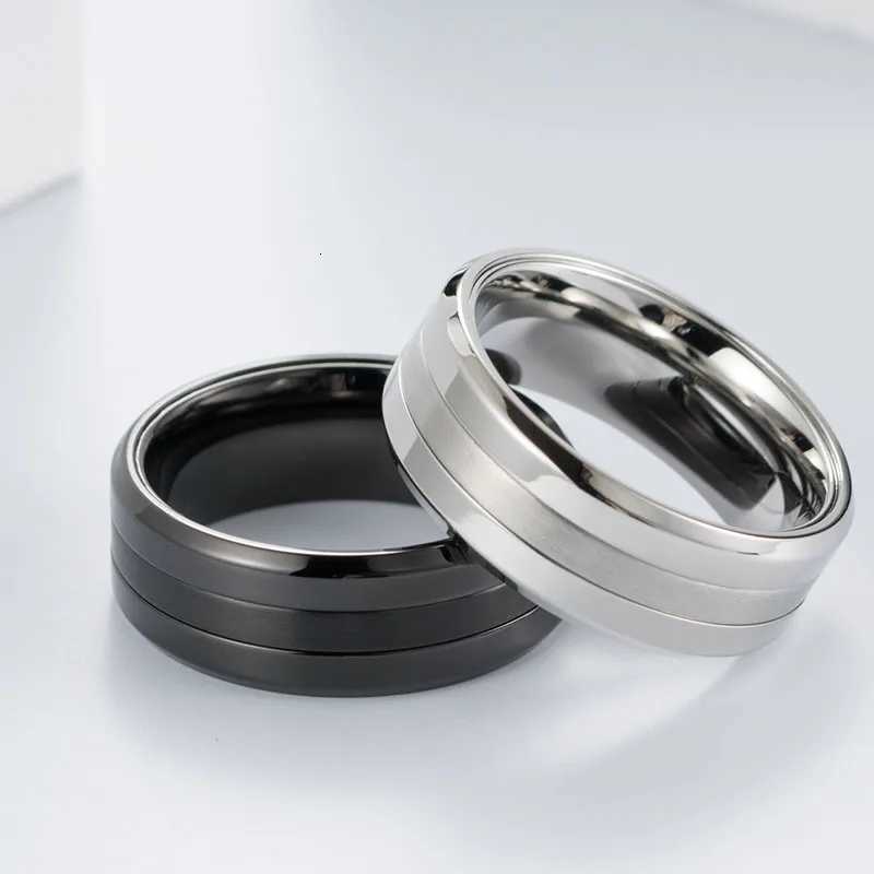Simple High Polished Matte Finished Combination Ring for Men Black / Silver Color Stainless Steel Ring Mens Jewelry y250730
