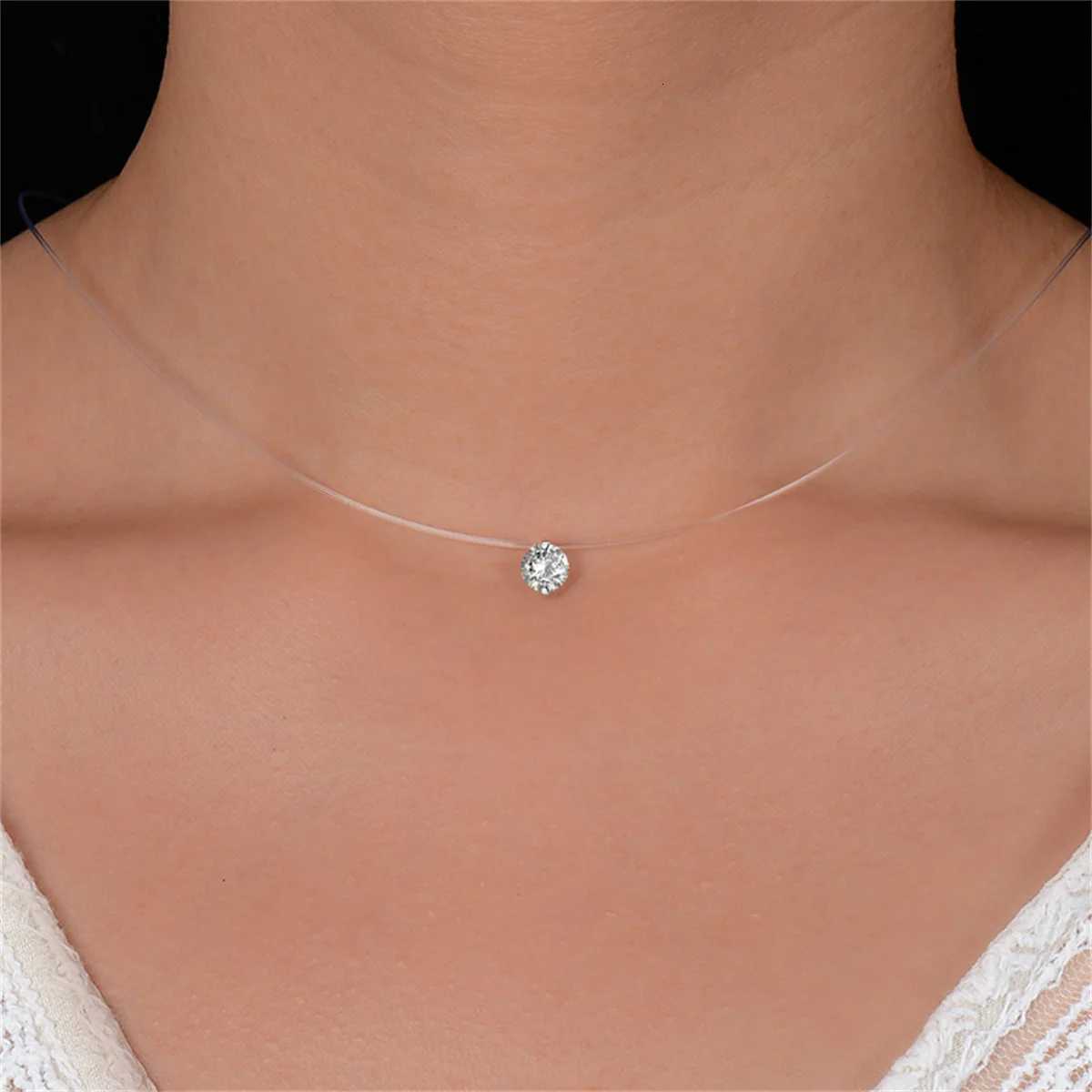 Fashion Shiny Crystal Necklace For Women Female Transparent Fishing Line Round Zircon Choker Minimalist Clavicle Chain Jewelry Z250731 Z250910