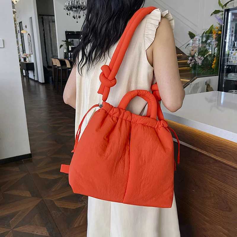Fashion Small Puffer Tote Bag Nylon Down Cotton Drawstring Crossbody Bag Women Shoulder Bags 2024 New Large Lady Handbags Y250730
