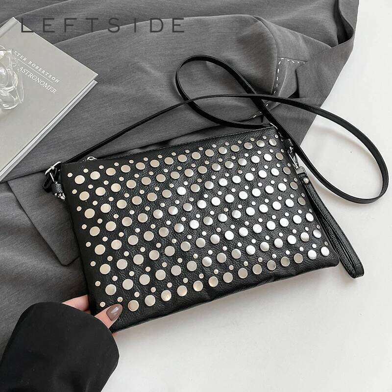 Retro Small Rivets PU Leather Shoulder Bag For Women 2025 New Punk Style Handbags And Purses Females Crossbody Bags