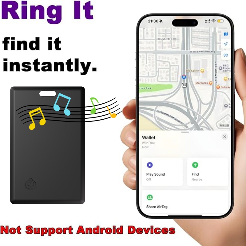 Compact GPS Locator Tracker - Secure Your Wallet, Keys & Belongings Elderly/Children For Apple iOS Device/Works with Apple Find My