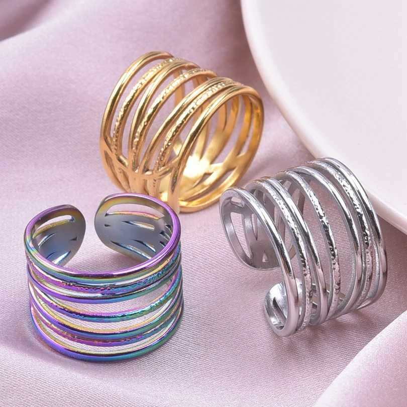 1/3Pcs Stainless Steel Women Irregular Hollow Textured Chunky Open Rings DIY Personality Vintage Multi-Layer Men Rings Jewelry y250730