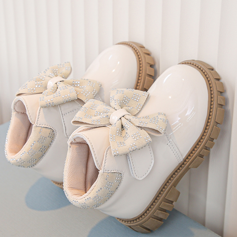 Sweet bow girls short boots glossy princess style children's boots cute baby leather boots