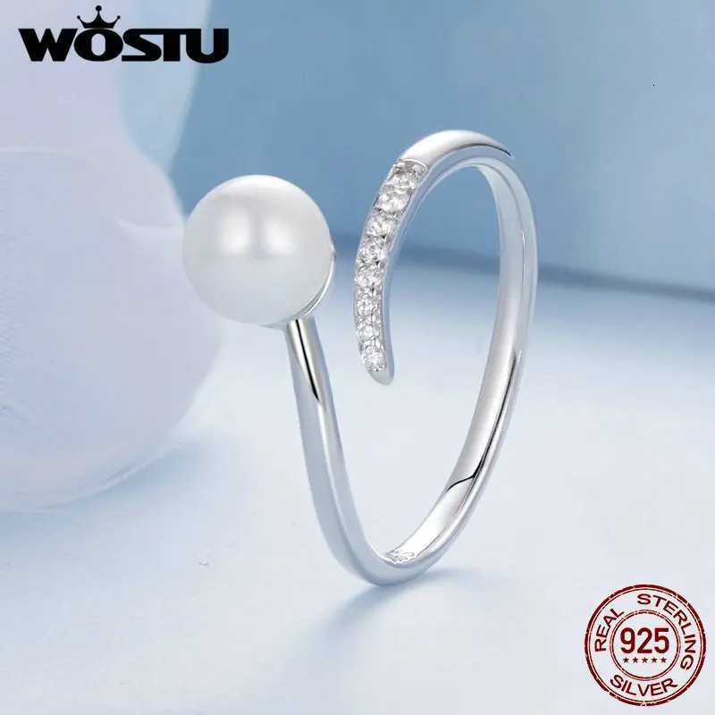 25 Sterling Silver Natural White Pearl Opening Ring Women Shiny Zircon Adjustable Ring Elegant Wedding Anniversary Gift y250730