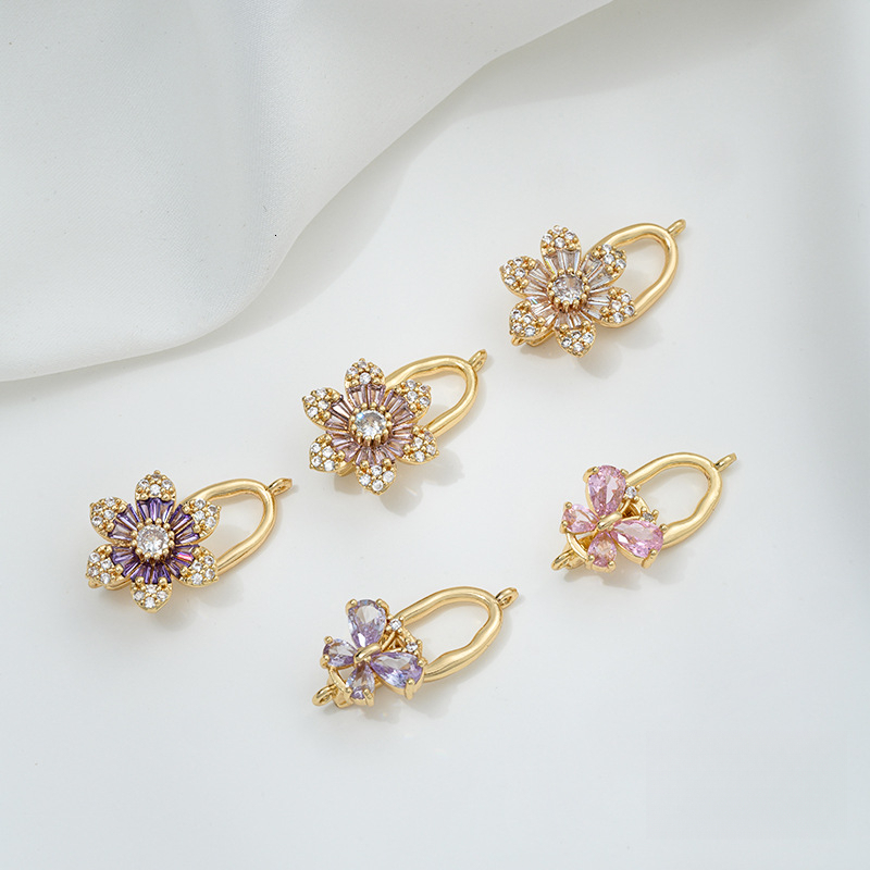 14K Copper Gold Plated Zircon Designer Bracelet Flower Butterfly Pearl Clasp DIY Handmade Necklace Madam Accessories End Clasp