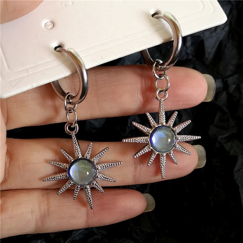 Moonlight Stone Sun Drop Earrings For Men Women Gothic Punk Vintage Y2K Cool Goth Grunge Jewelry Accessories Fashion 250730
