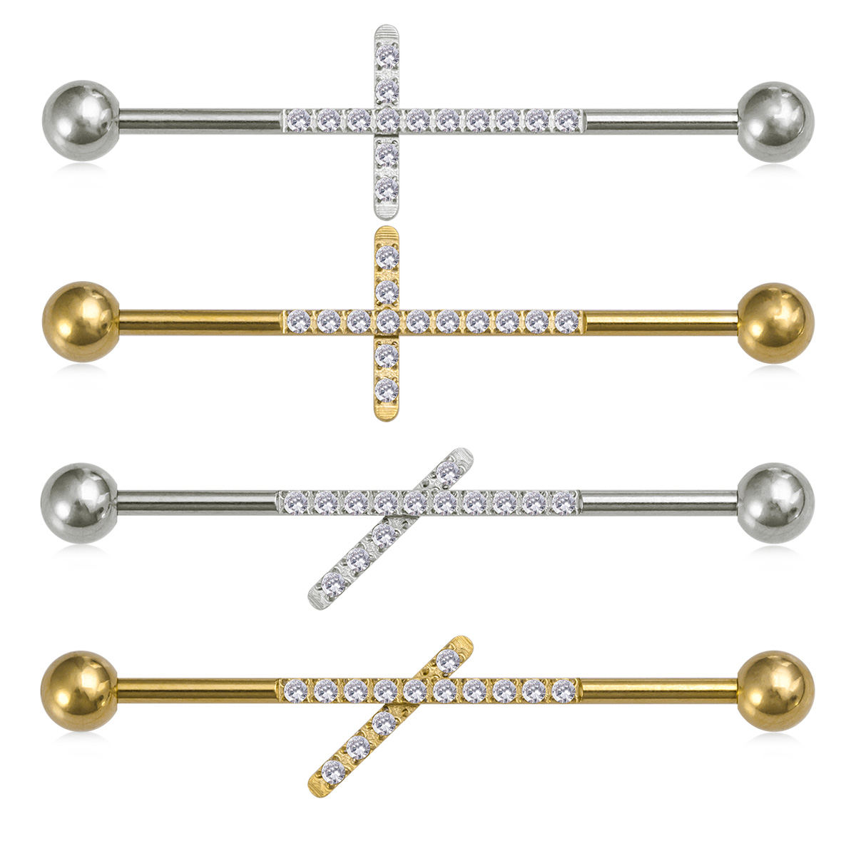 Cross inlaid zircon industrial pole ear bone nail stainless steel body puncture jewelry ear bone ring wholesale