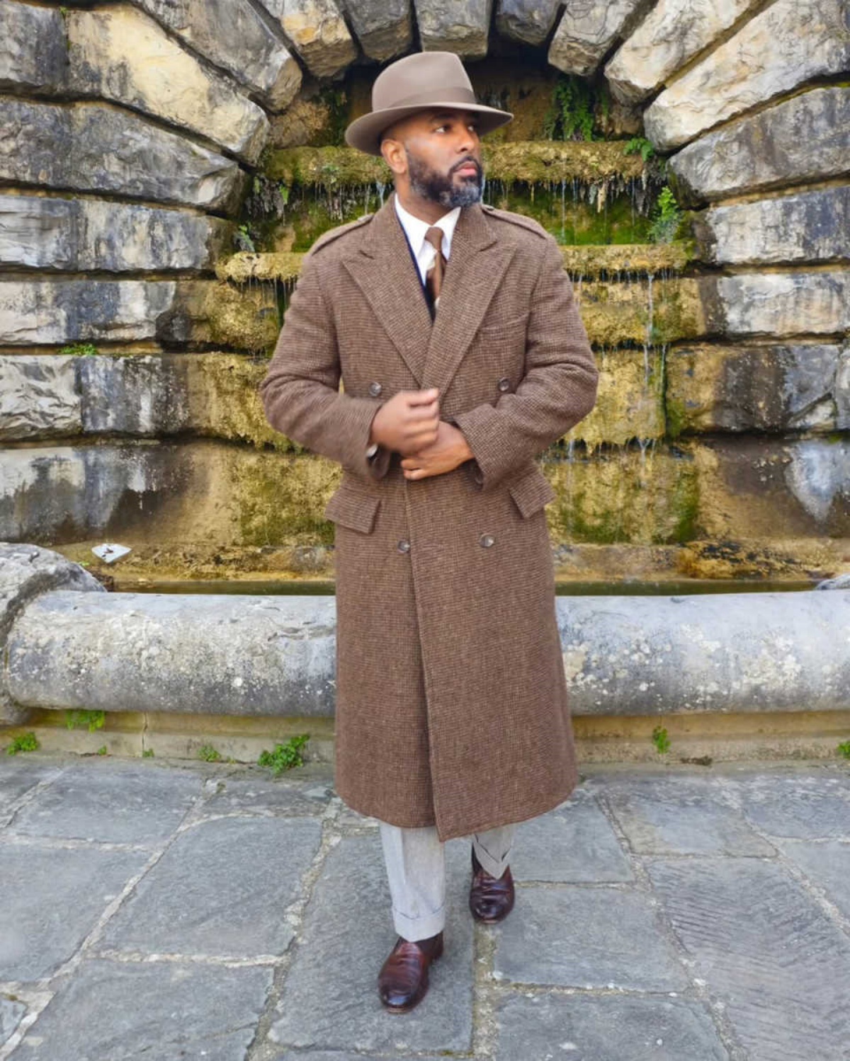 New Men Long Overcoat Tweed Wool Blend Double Breasted Slim Fit Wear Formal Business Outwear Customized