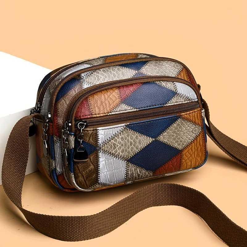 Geometric Mini Crossbody Bag Stylish Contrast Color Matching Multi Pocket Daily Commuter Work Travel Office School Small Bag Y250730