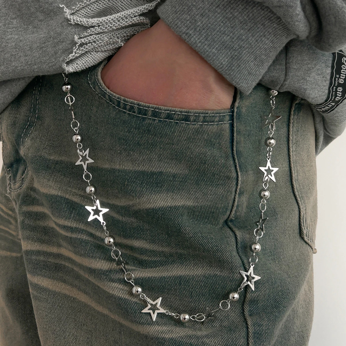 Salircon Punk Hip Hop Five-Pointed Star Jeans Chain Keychain Men Trendy Spider CCB Bead Pants Chain Decoration Jewelry 250729