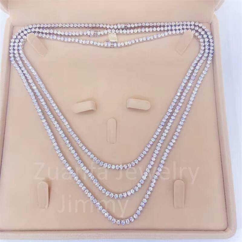 GRA Certificates Pass Diamond Tester Iced Out Tennis Chain 3 Claws Cluster Chain D VVS1 3mm 4mm 925 Silver Tennis Chain
