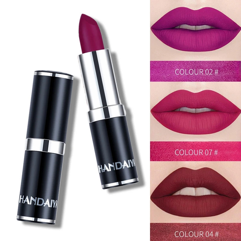 Handaiyan Sexy Nude Red Brown Purple Lipgloss Matte Lip Gloss Velvety Lipstick Matte Waterproof Makeup Long Lasting Cosmetic 250730