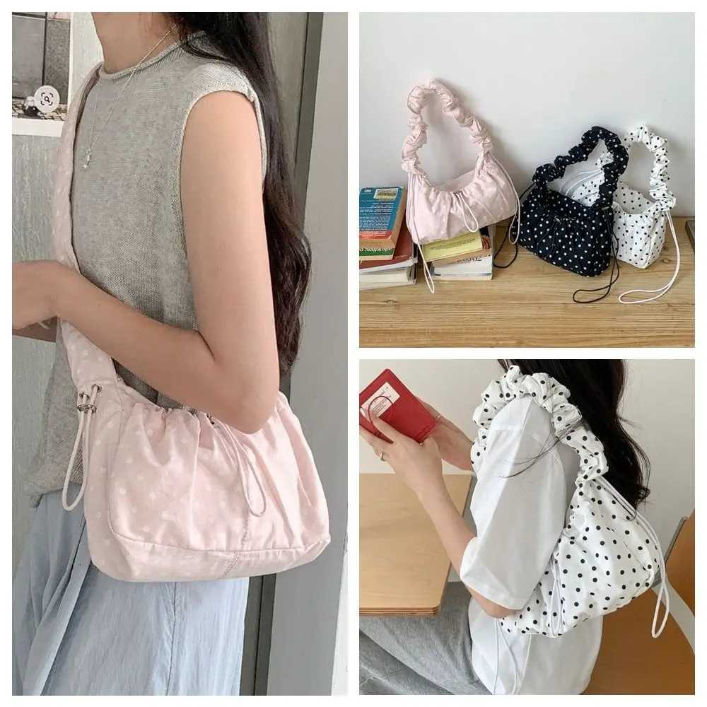 Versatile Polka Dot Underarm Bag Korean Style Lightweight Pleated Strap Tote Bag Large Capacity Clutch Purse Y250730