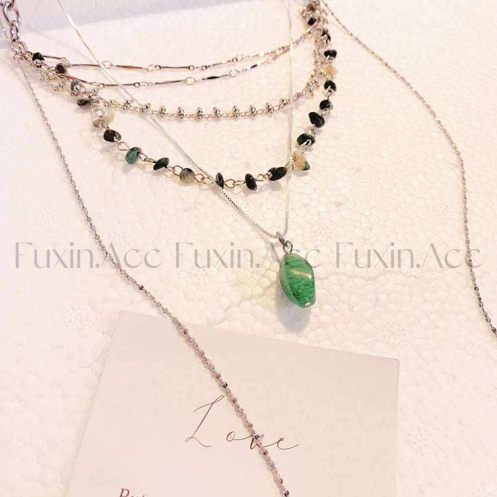 Fuxin New Multi-layer Tassel Turquoise Necklace Emerald Pendant Collarbone Chain Niche Design High-end Choker 53e