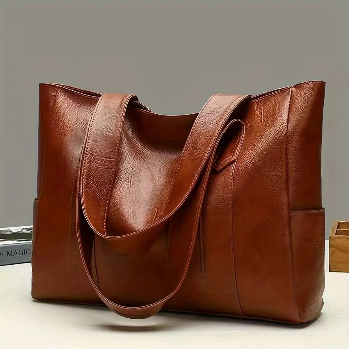 Vintage Large Capacity Tote Bag Retro Vegan Shoulder Womens Casual Handbag For Commute 250725