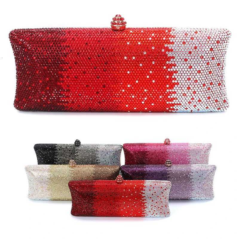 Women Clutch Crystal Multicolor Diamond Gradient Evening Bag Black Silver Gold Wedding Bag Party Crossbody Evening Bag Y250730