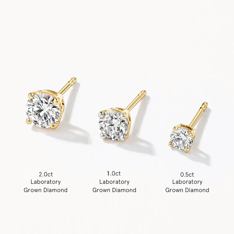 Customized Hot Sale Style 18k Solid Gold 0.5ct 1ct 2ct Lab Grown Diamond Gold Stud Earrings Women Fine Jewelry Earrings